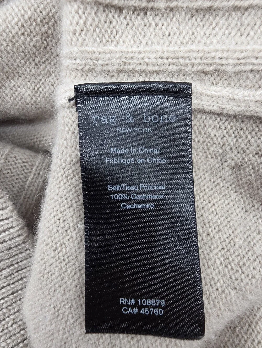 Rag & Bone 100% Cashmere Mock Neck Sweater Taupe Oversized Size Medium